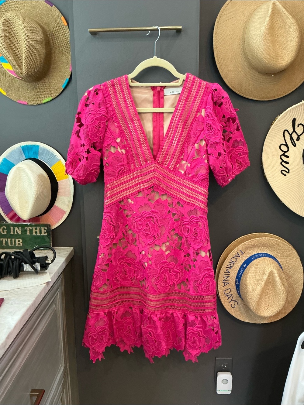 Adelyn Rae Fuchsia Floral Lace Mini Dress XS